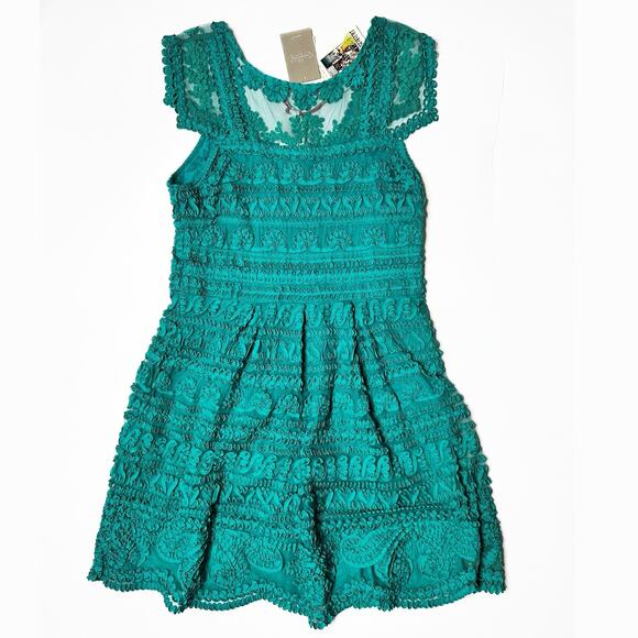 NWT Anthropologie Yoana Baraschi New Light Embroidered Teal Turquoise Dress 14 - Picture 4 of 16